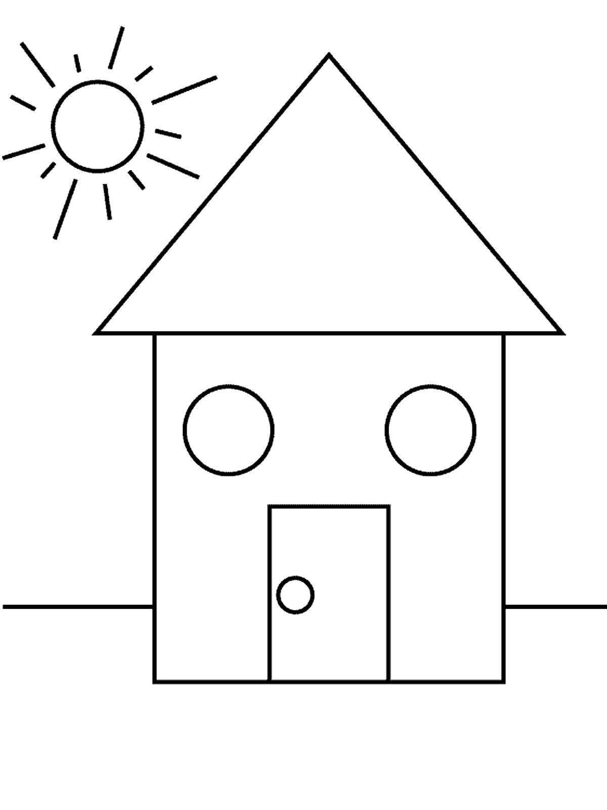 Раскраски из фигур дом, солнце (солнце)
