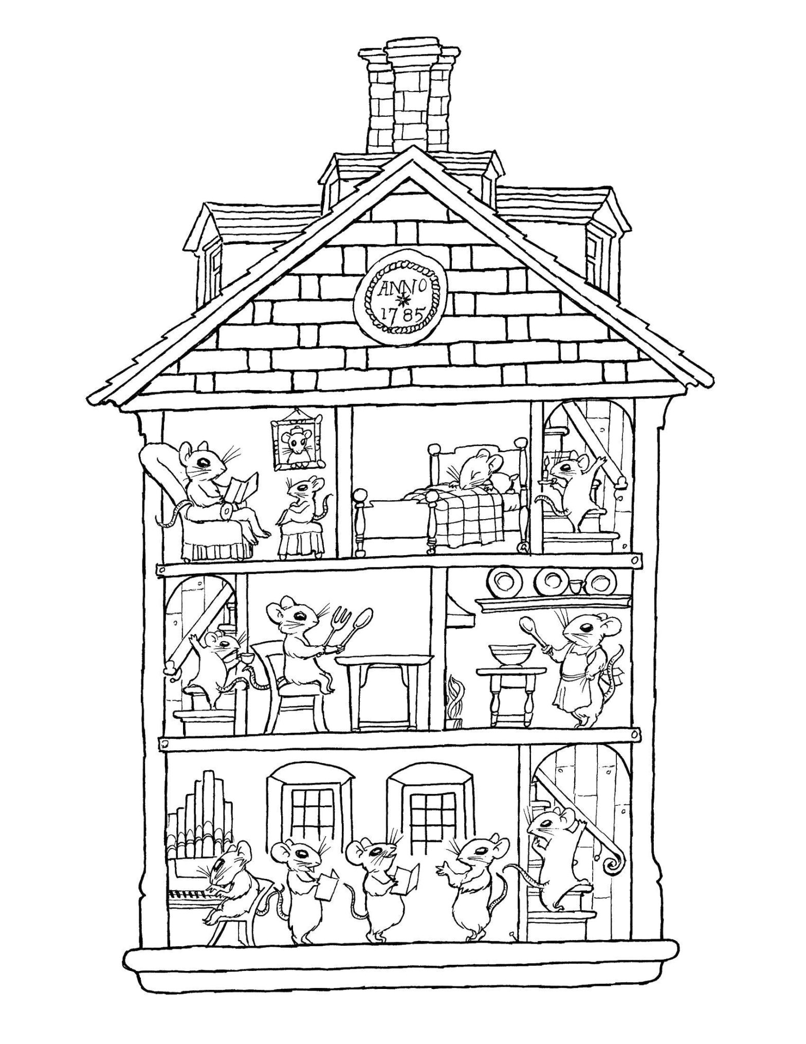 Раскраски дом мыши для детей (мыши, дом)