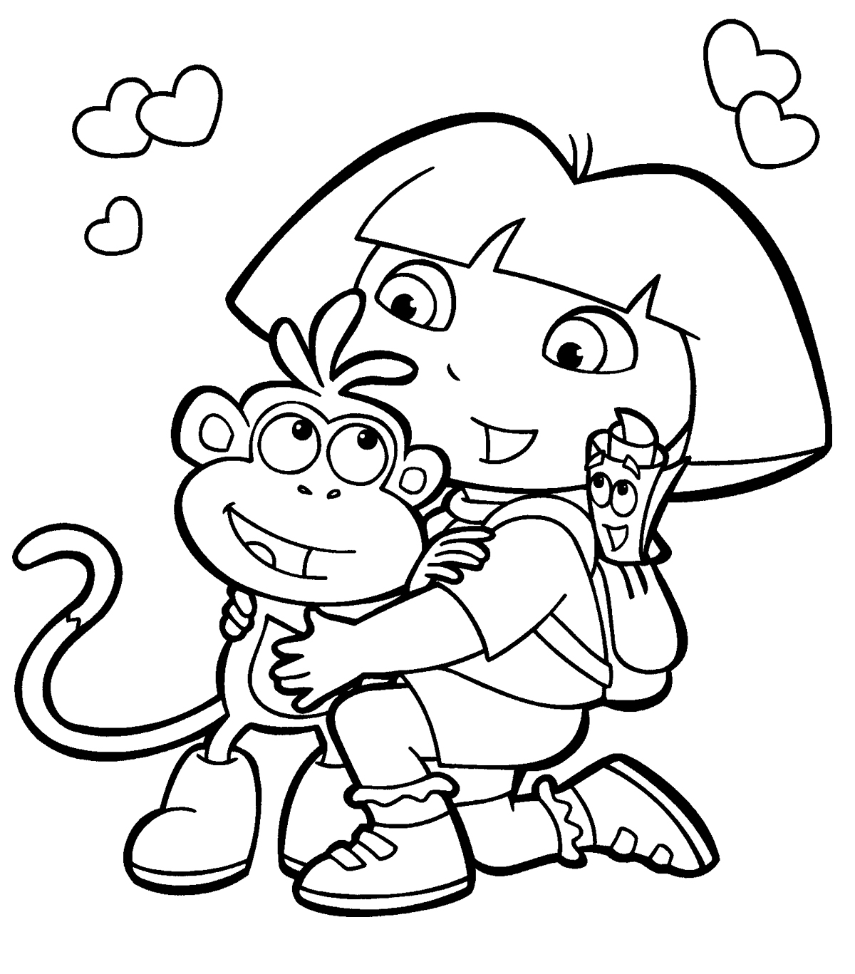 Раскраска Доры с обезьянкой из мультфильма для мальчиков (Дора)