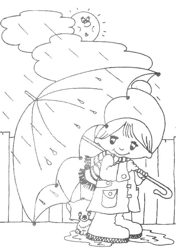 Раскраска на тему Дождь, зонт, осень (осень)