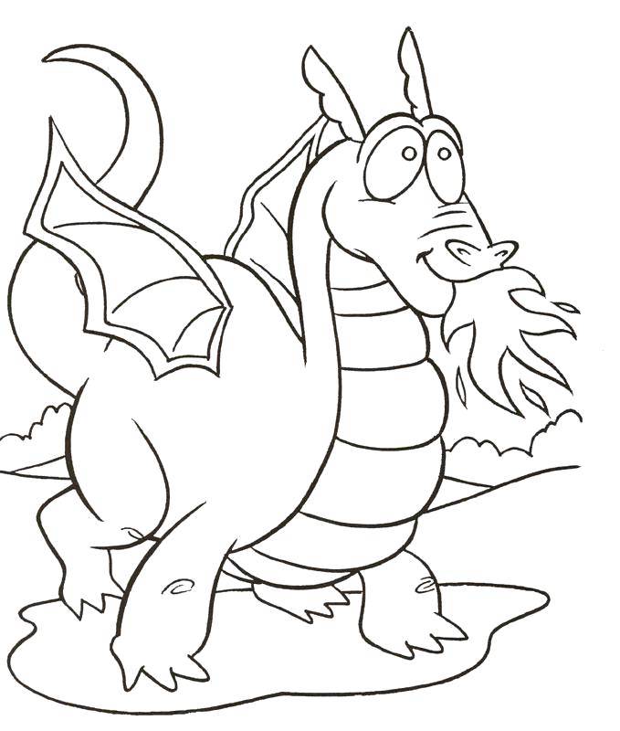 Раскраска с изображением дракона (драконы, пламя)