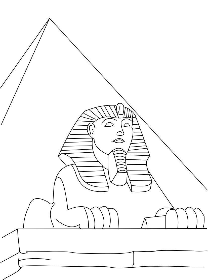 Раскраска Древний мир, сфинкс и пирамида для мальчиков