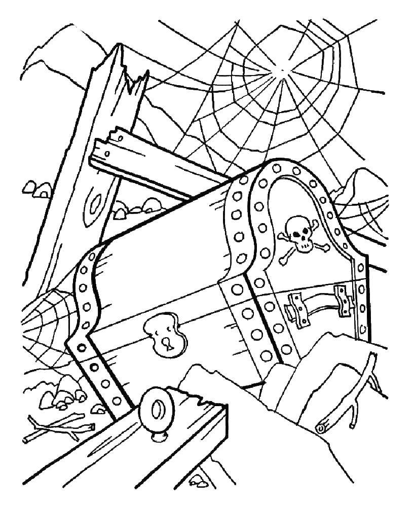 Раскраска про пирата с картой и компасом (сокровища)
