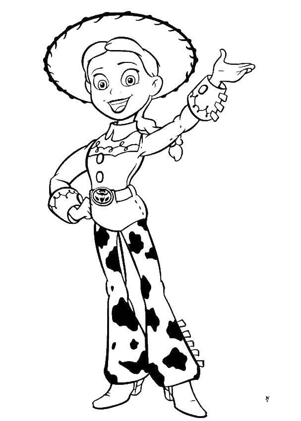 Раскраска с изображением персонажей из истории игрушек Джесси, куклы и ковбойши (кукла, ковбойша)