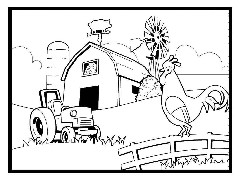 Раскраска ферма скот, трактор для детей (ферма, трактор)