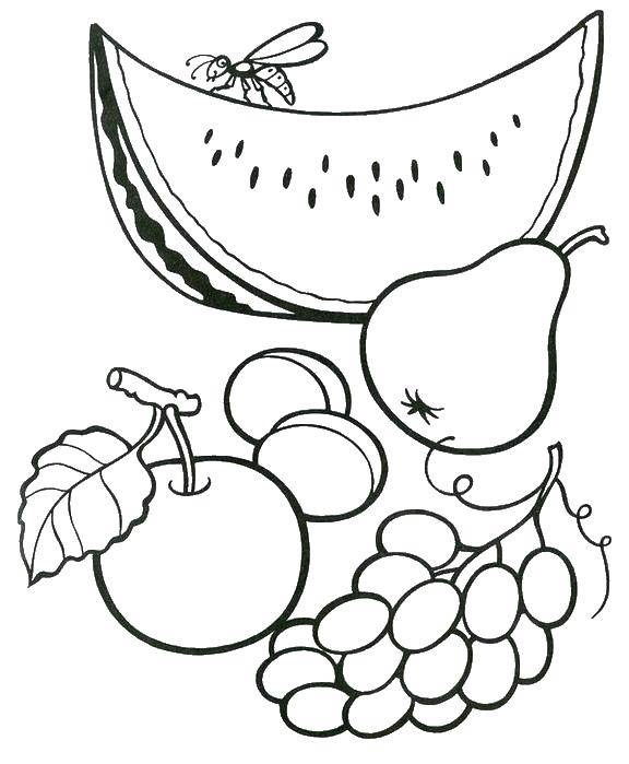 Раскраски с фруктами и овощами для детей (фрукты, овощи)