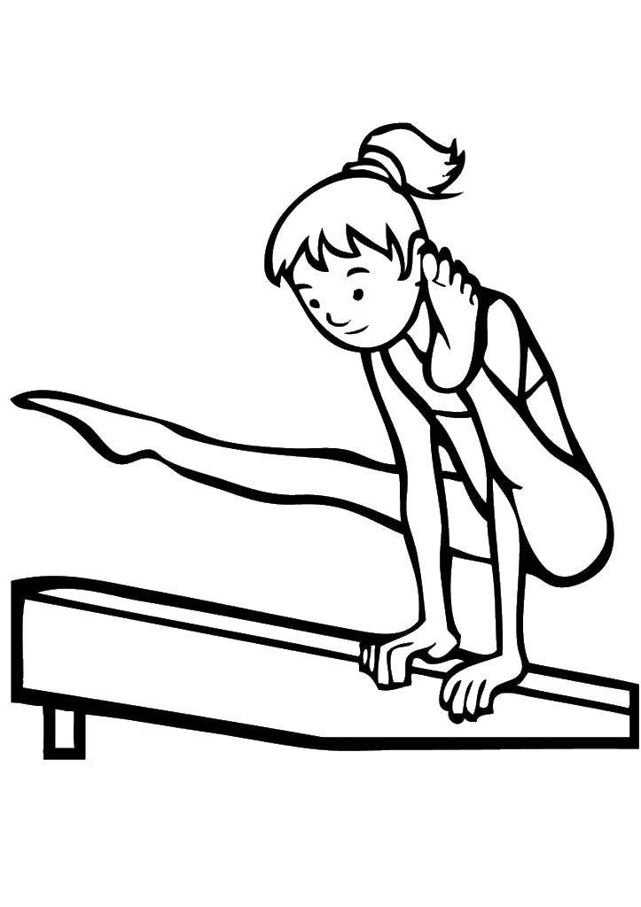 Раскраска с изображением девочки занимающейся гимнастикой (гимнастика)