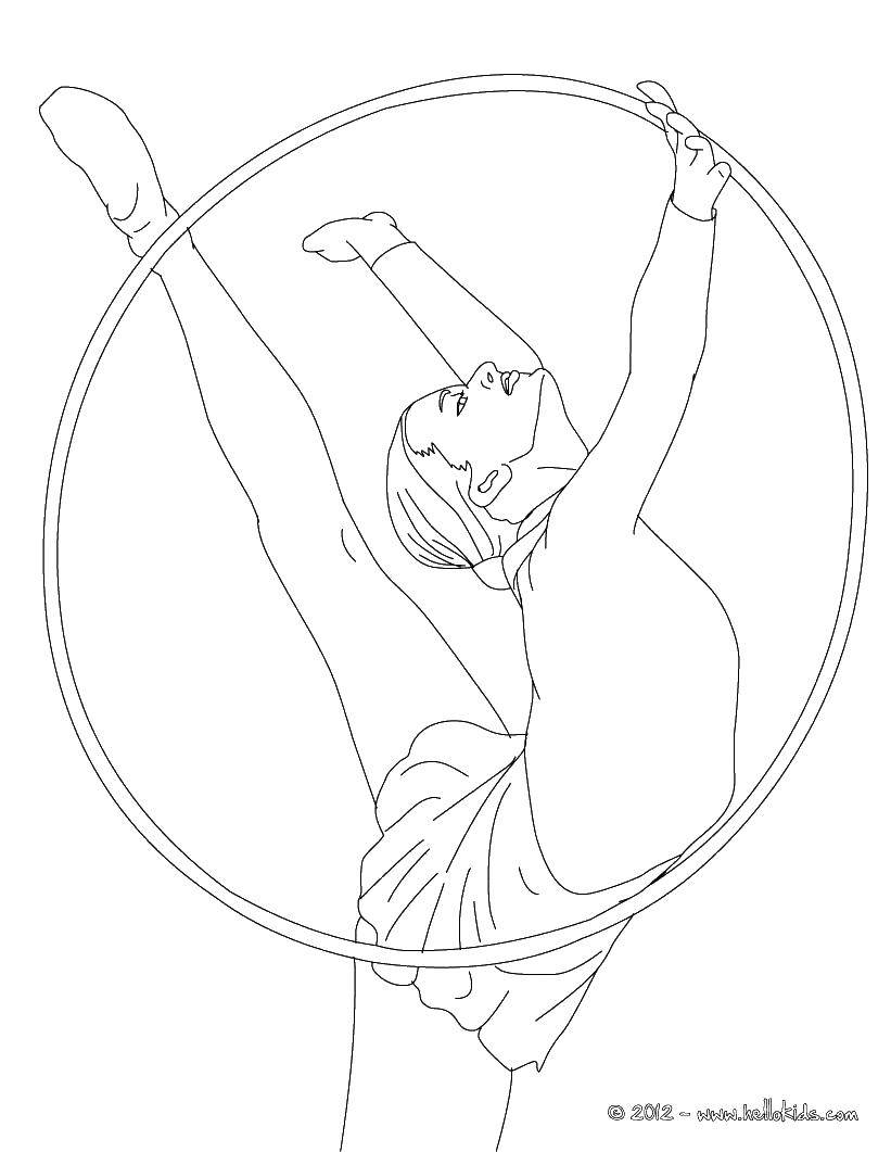 Раскраска гимнастки с обручом (спорт, развивающие, обруч)