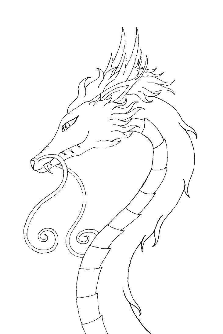 Раскраска дракона с усами и головой (драконы, голова)