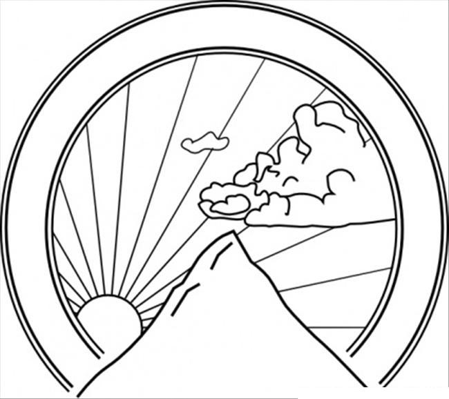 Раскраски для мальчиков с горой и солнцем на эмблеме (гора, солнце)