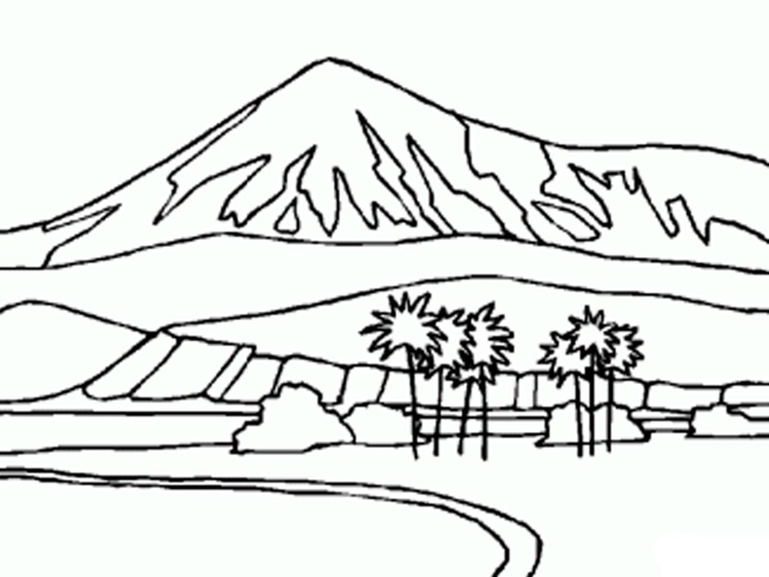 Раскраска горы и пальмы для мальчиков (горы, пальмы)