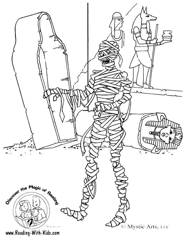 Раскраска Мумия гробница для детей (мумия, гробница)