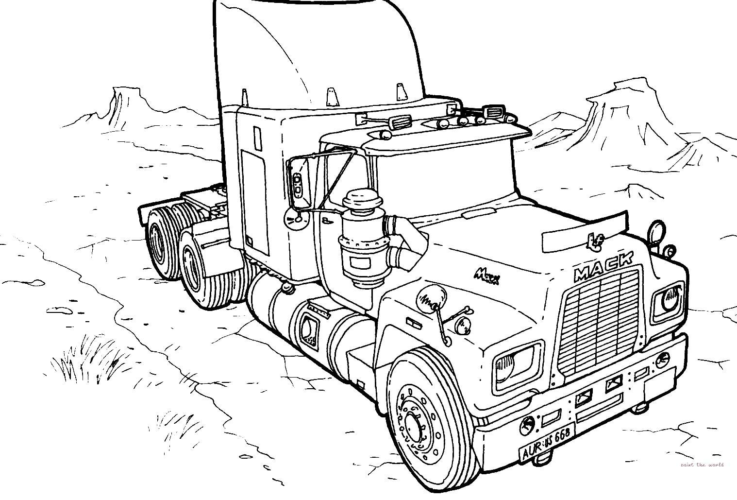 Грузовики в горах для раскраски (грузовики)