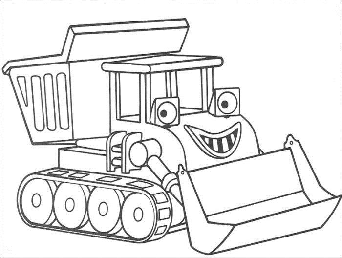 Раскраски гусеничного трактора, грузовика и ковша для мальчиков (гусеничный, улыбка)