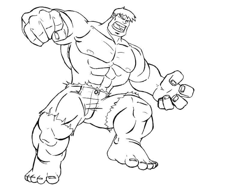 Раскраска супергероя Халка в шортах (Халк, мускулы, шорты)