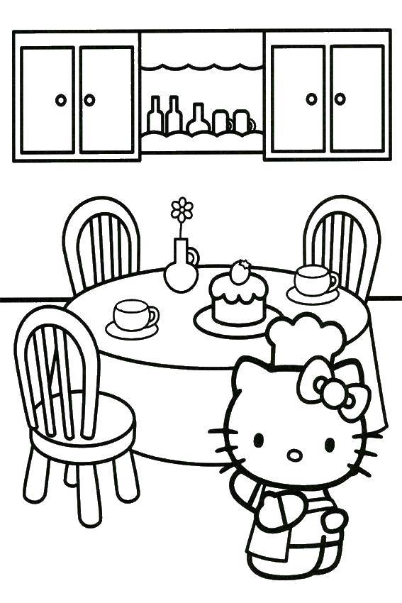 Раскраска Хэллоу Китти для стола и сервировки (стол, сервировка, дети)