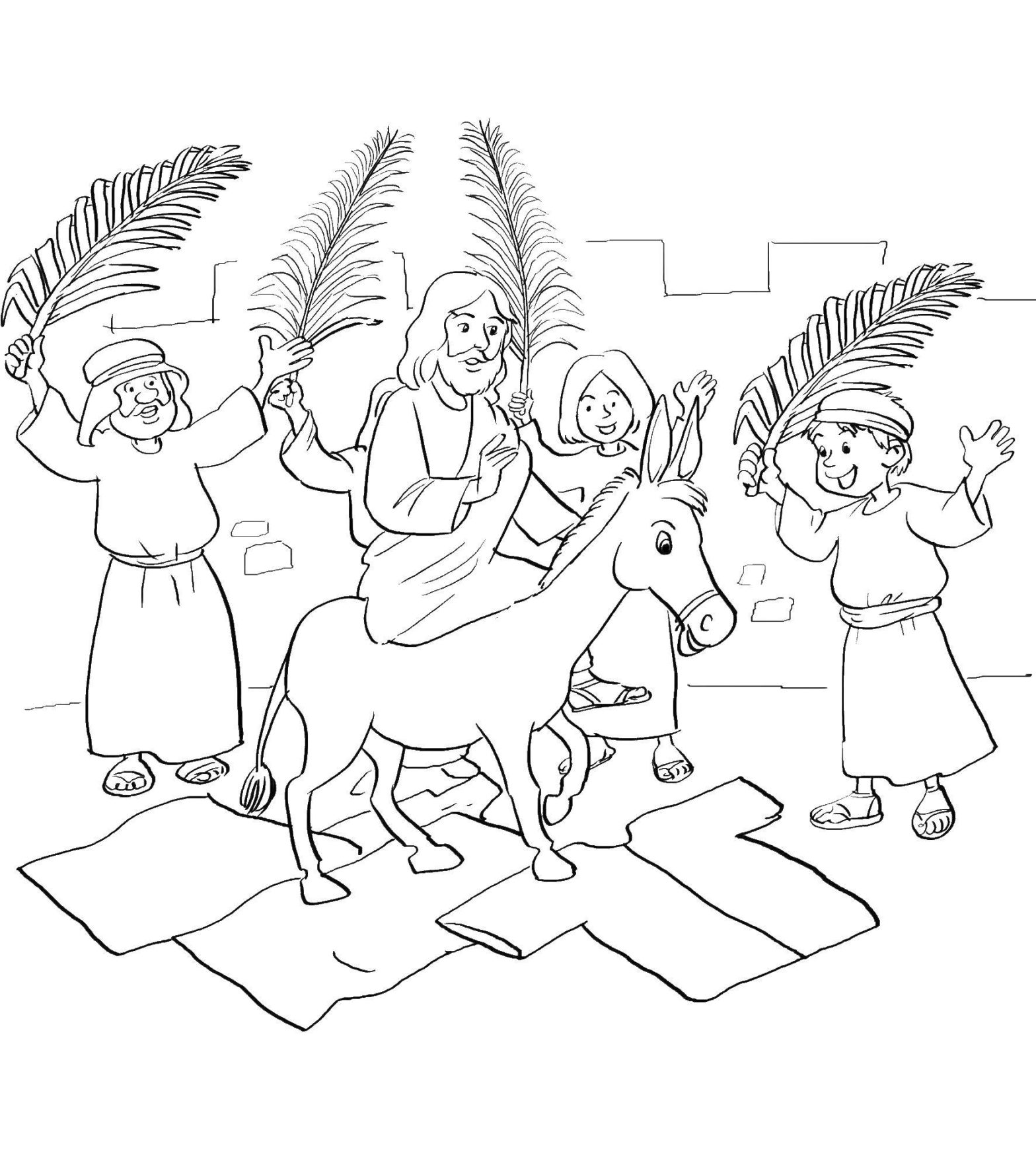 Раскраска Иисуса и осла для детей (библия, Иисус, осел)