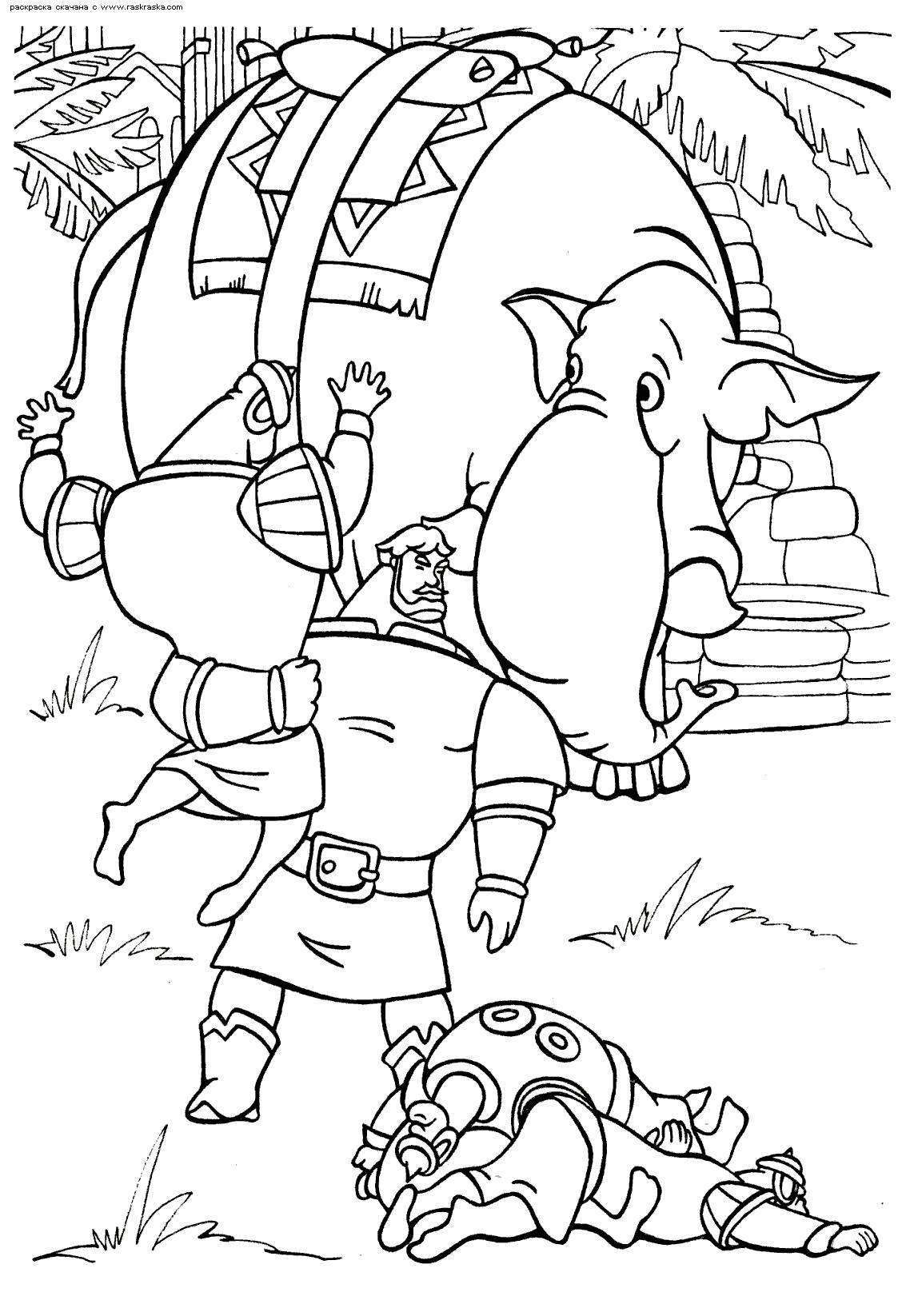 Раскраска с Ильей Муромцем и слоном для мальчиков (Слон)