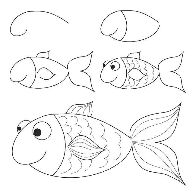 Рисунок рыбки, нарисованный поэтапно (поэтапно)