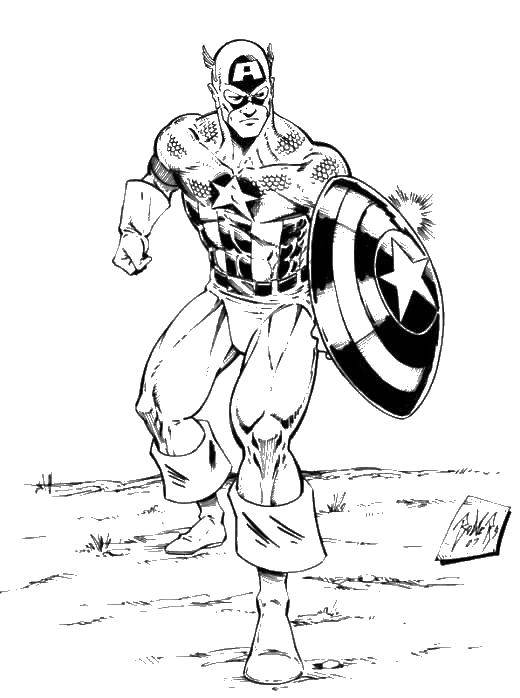 Раскраска с изображением Капитана Америка со щитом и звездой (супергерои, щит, звезда)
