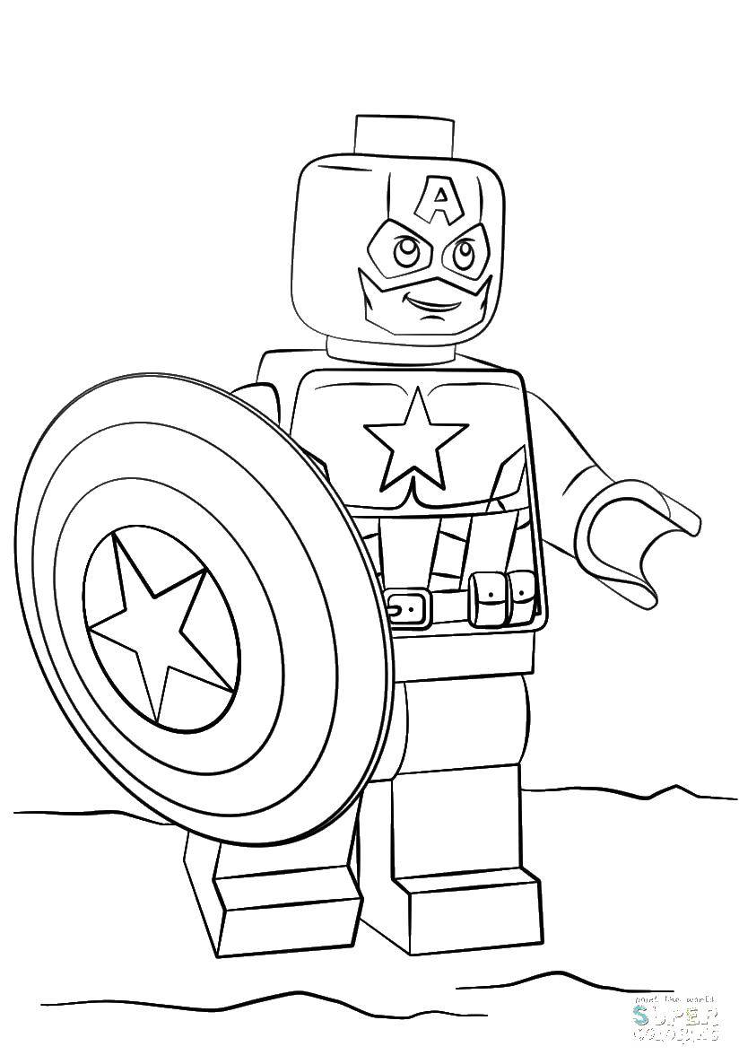 Раскраска Лего капитана Америка для мальчиков (Лего, капитан, Америка, развивающие)