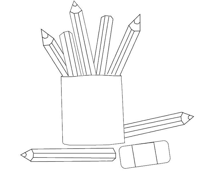 Раскраска с изображением школьной доски и карандашницы (доска, карандашница)