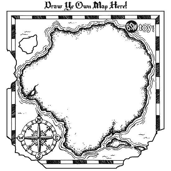 Раскраска с пиратской картой и компасом (компас)