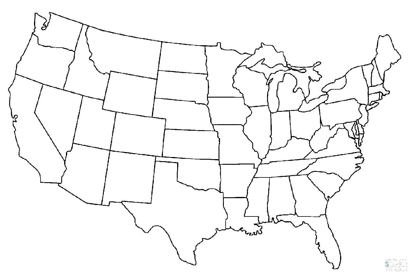 Раскраска карты Америки для детей (США, карта)