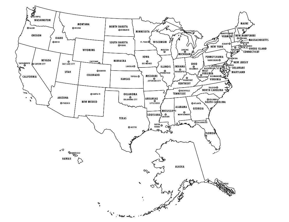 Раскраска США Карта для детей (США, Карта)