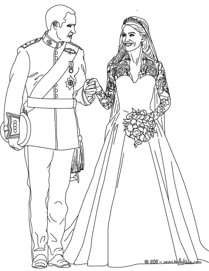 Раскраски для свадьбы: платье, жених, невеста (невеста)