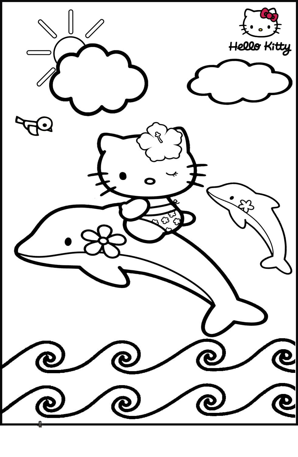 Раскраски Китти с дельфинами для девочек (китти, девочки, цвета)