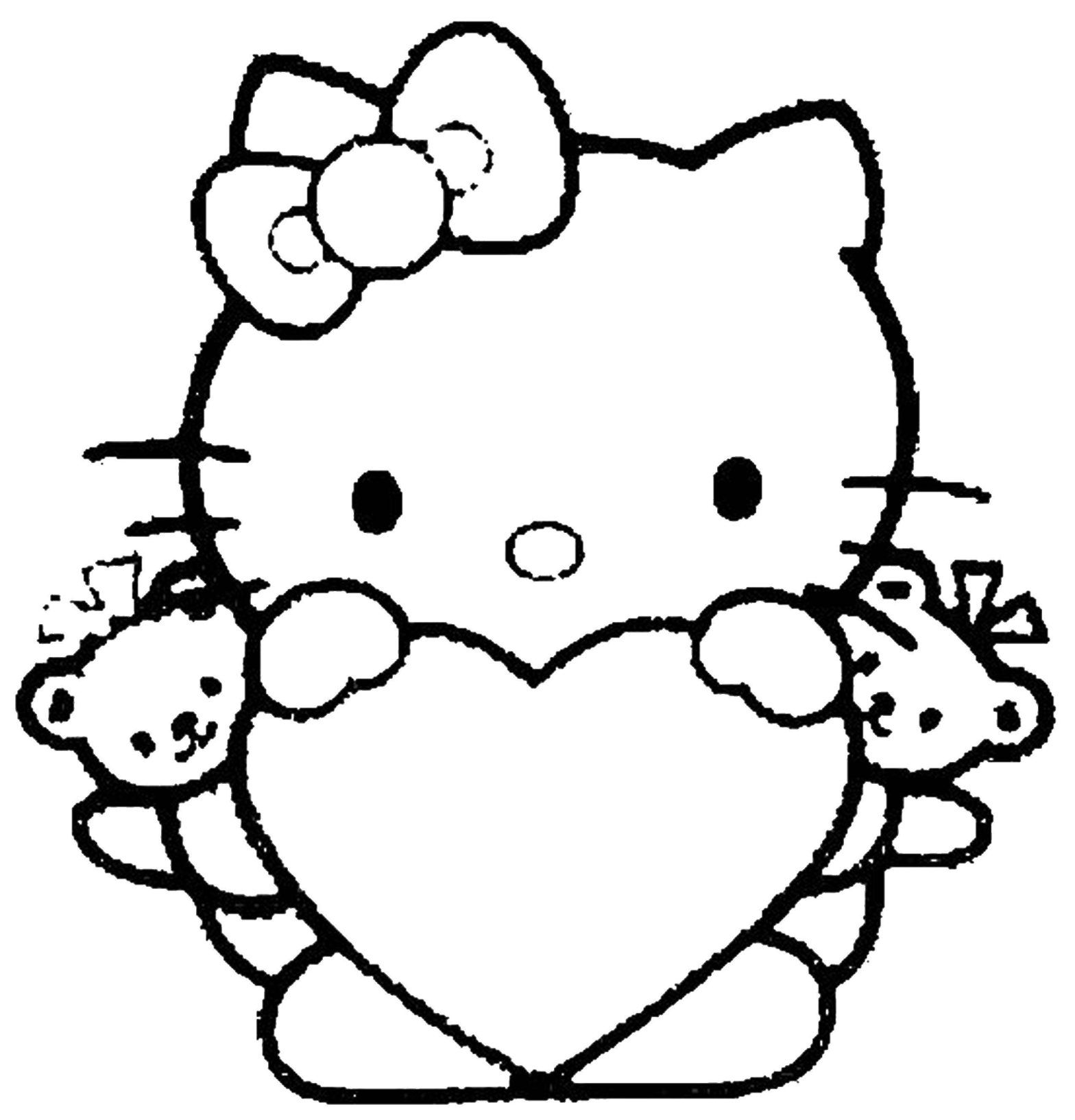 Раскраска Китти Хэллоу с сердечками и кошечками (кошка)
