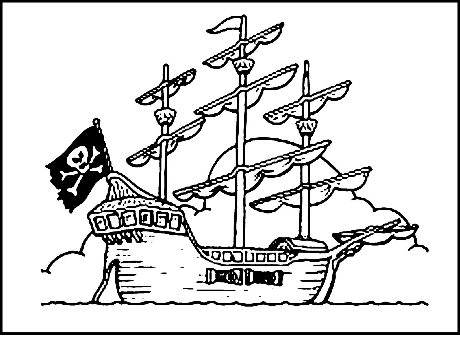 Раскраска Корабль с черным пиратским флагом для мальчиков (мальчики, корабль, приключения)