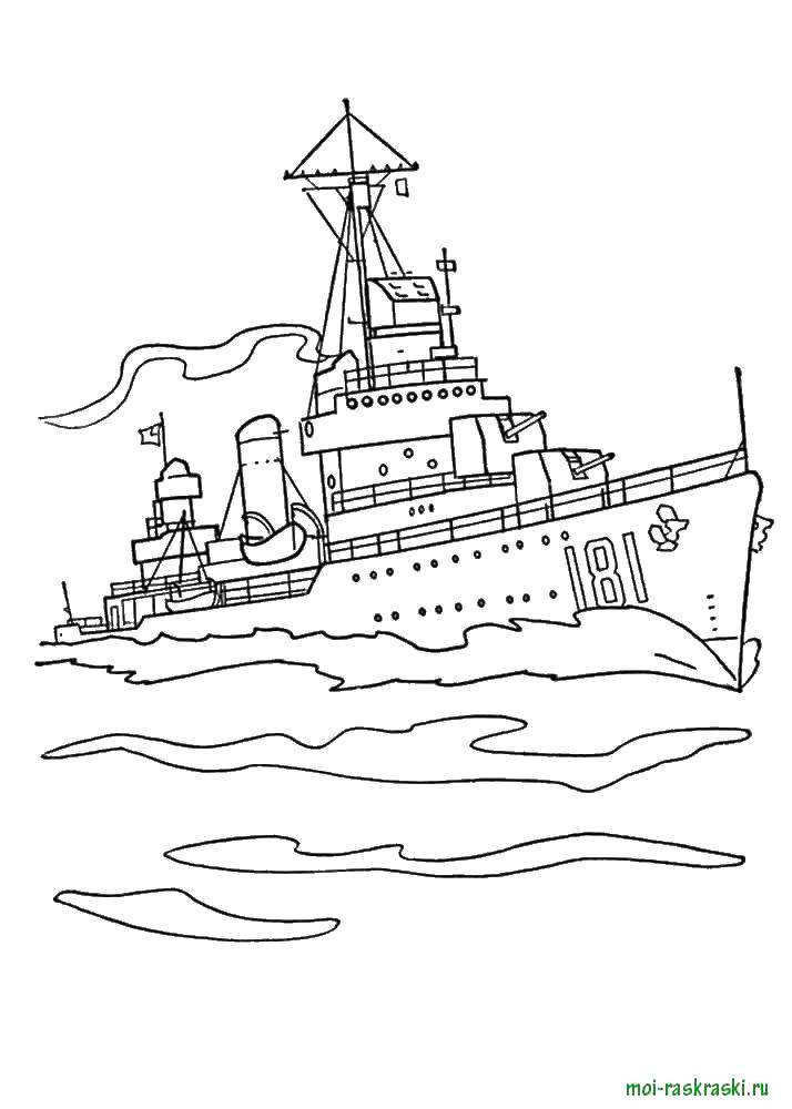 Раскраска с кораблем и морем для детей (корабль, море)