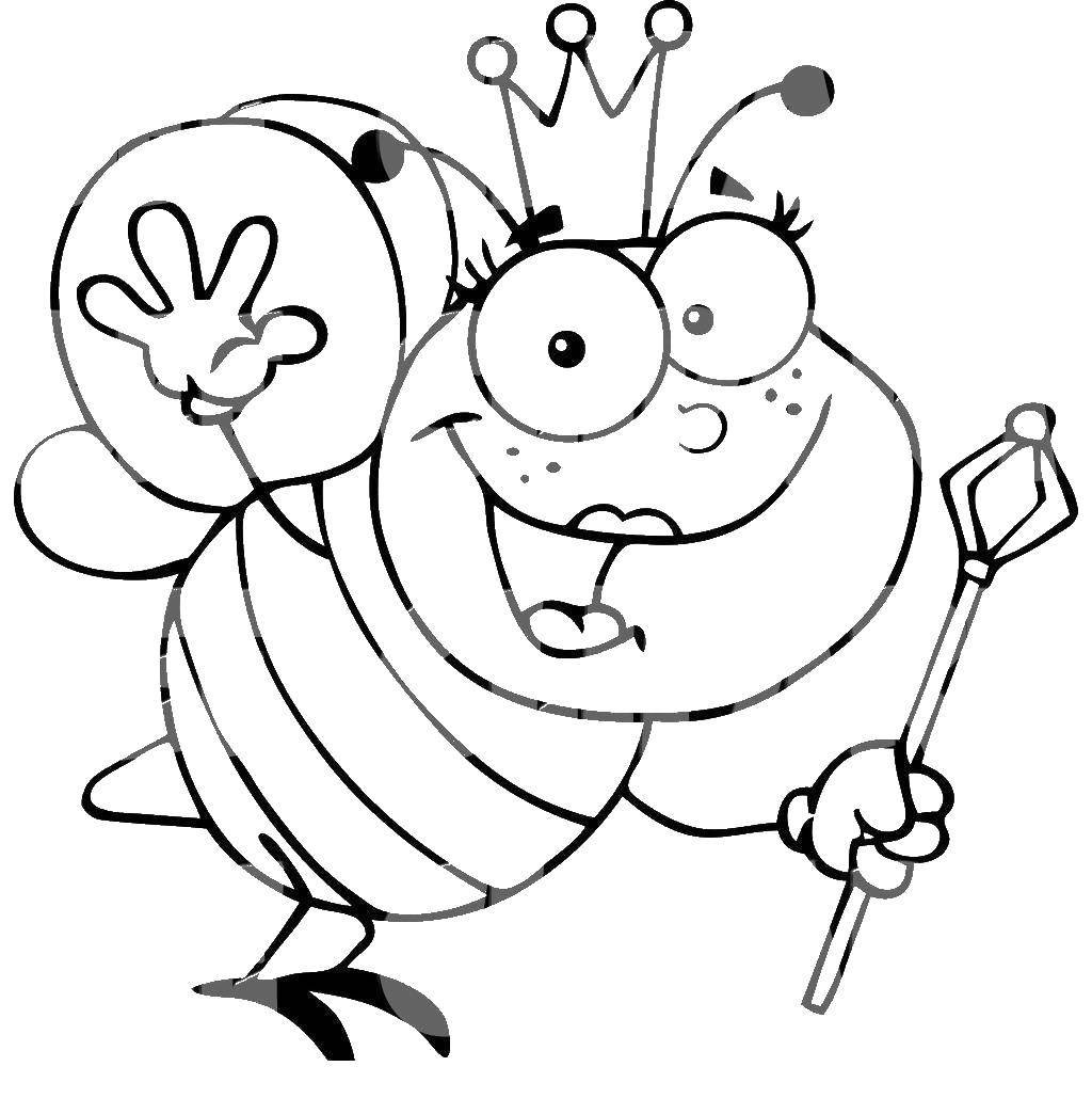Раскраска с королевой, короной и пчелой (королева, пчела)