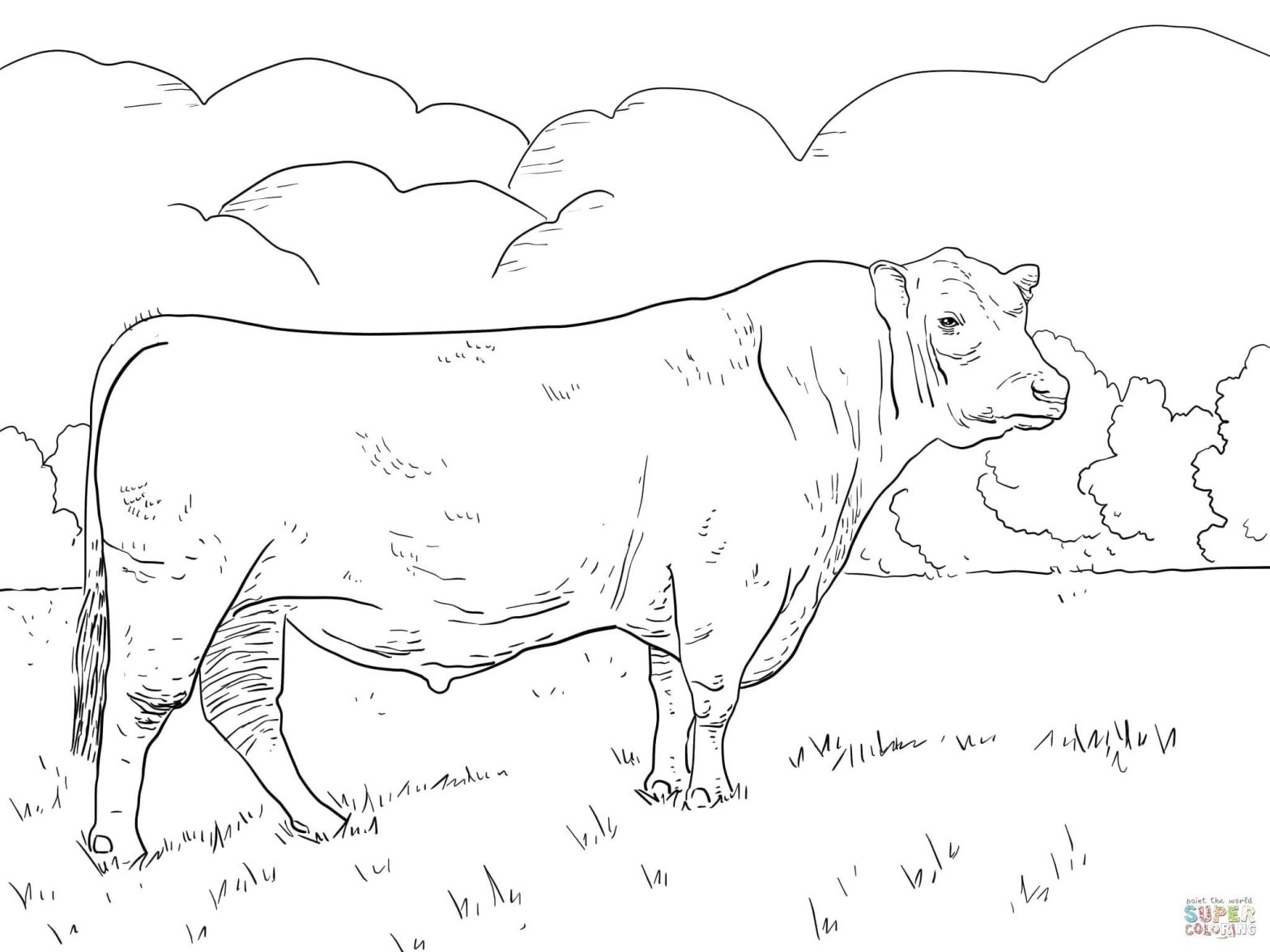 Раскраска животных - корова (распечатки, весело)