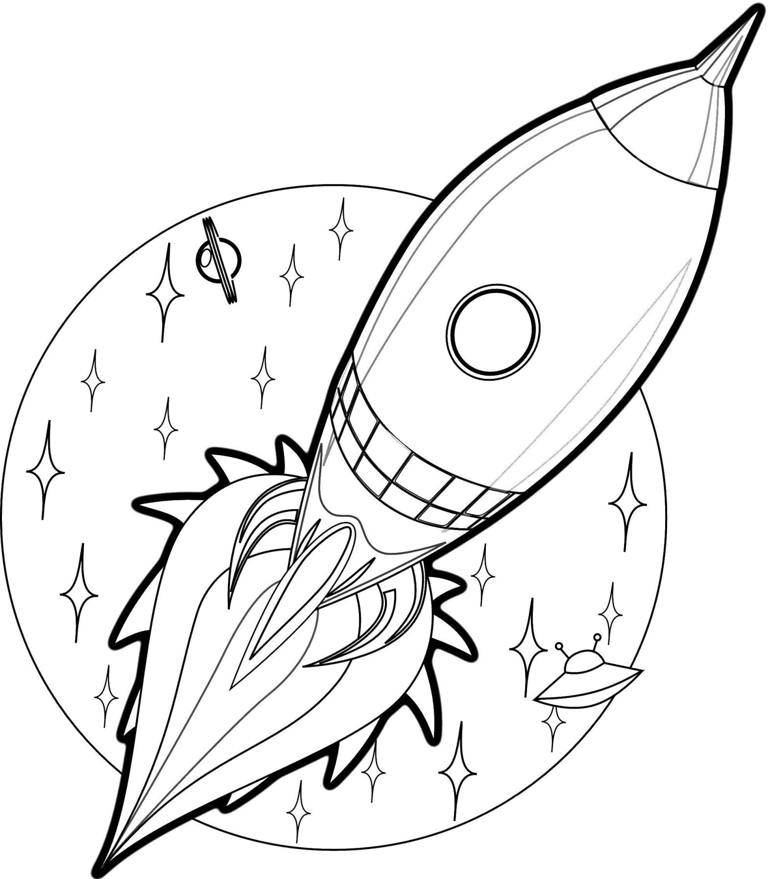 Раскраска с изображением ракеты и космического корабля (развивающие, ракеты, космос, корабли, планета)