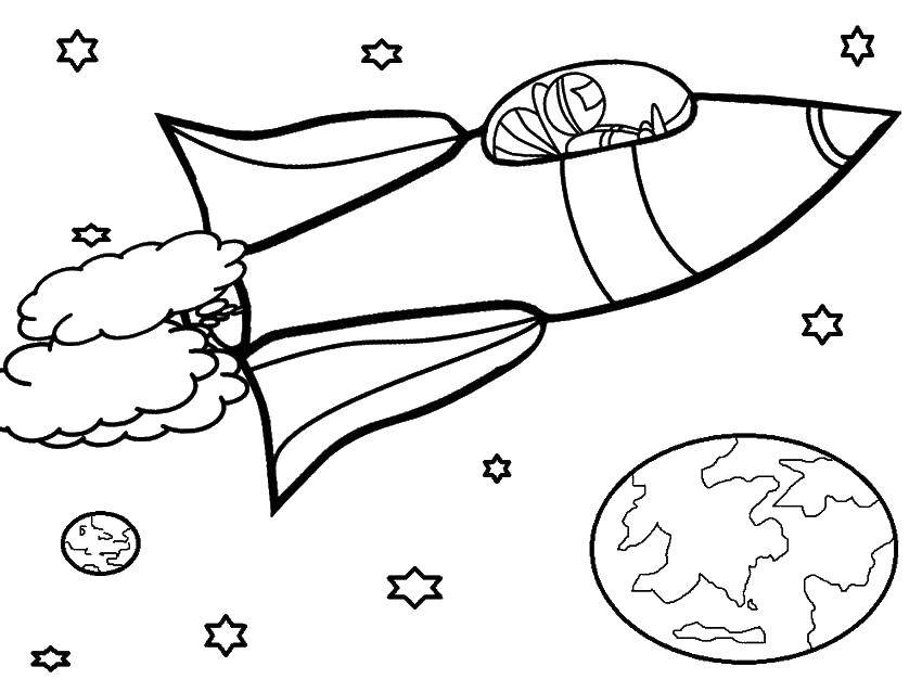 Раскраска ракеты Космос для детей (Космос, звезды)