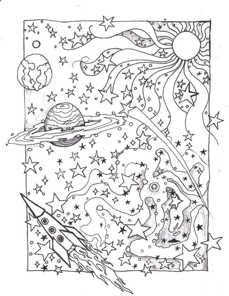 Раскраска Космос - планеты, галактики и Вселенная для детей (Космос, галактики, Вселенная)