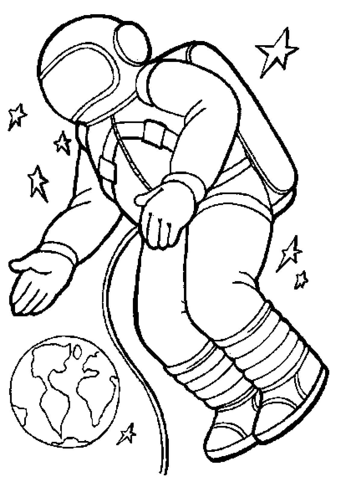 Раскраска космонавта в космическом костюме (ракеты)