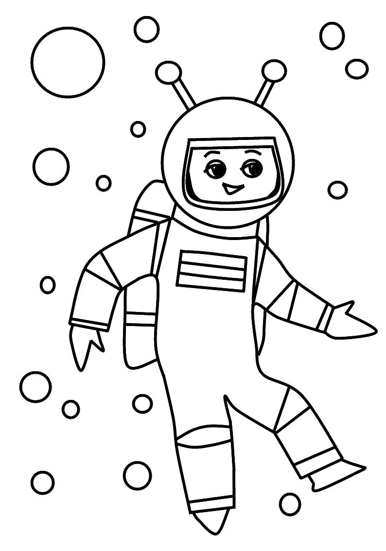 Раскраска Космонавт в космосе для мальчиков (космонавт)