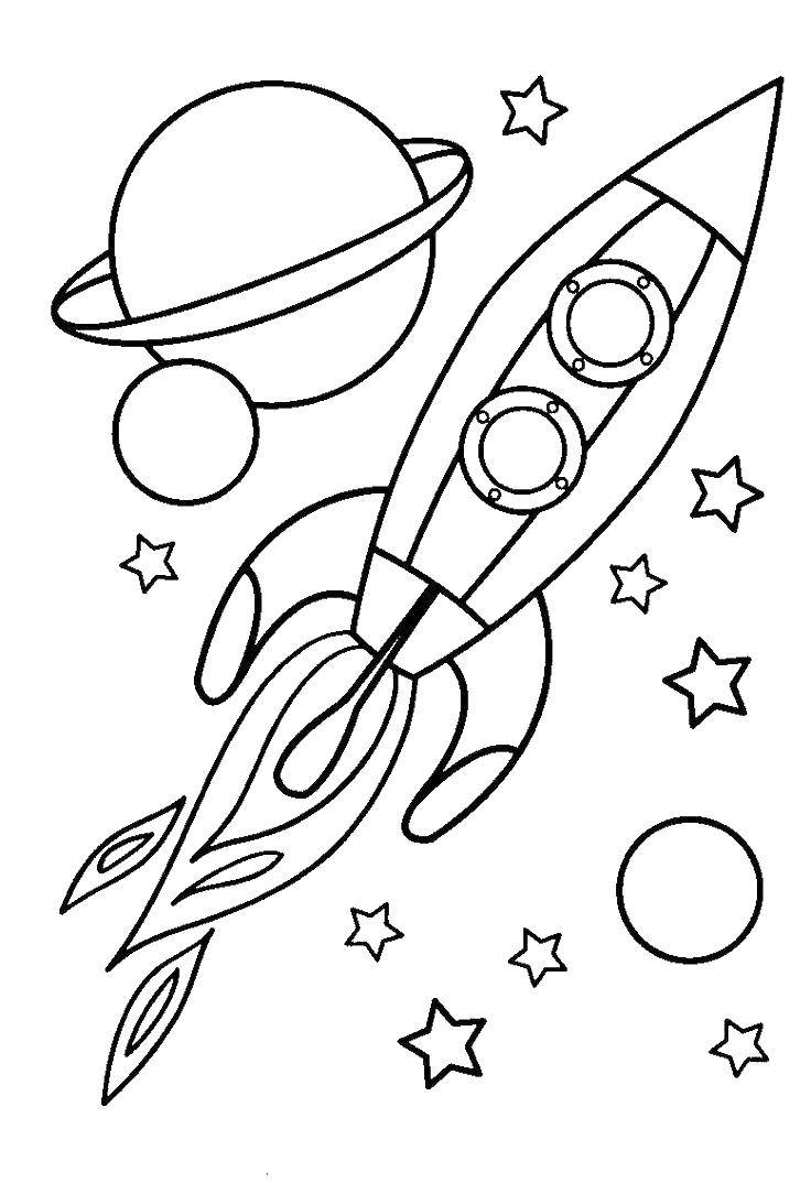 Раскраска с изображением космоса и ракеты (ракета)