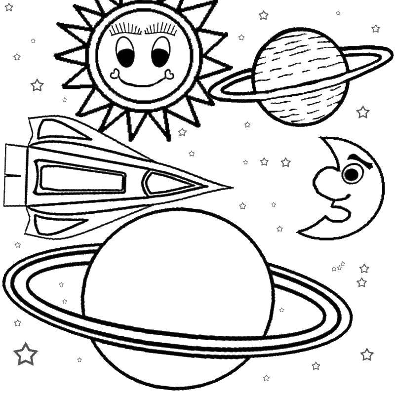 Раскраска космос и ракета для детей (ракеты, астронавты, дети)