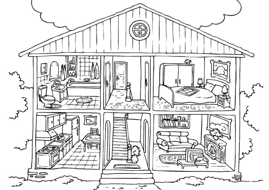 Раскраски зданий: Дома и комнаты для детей (дома, комнаты)