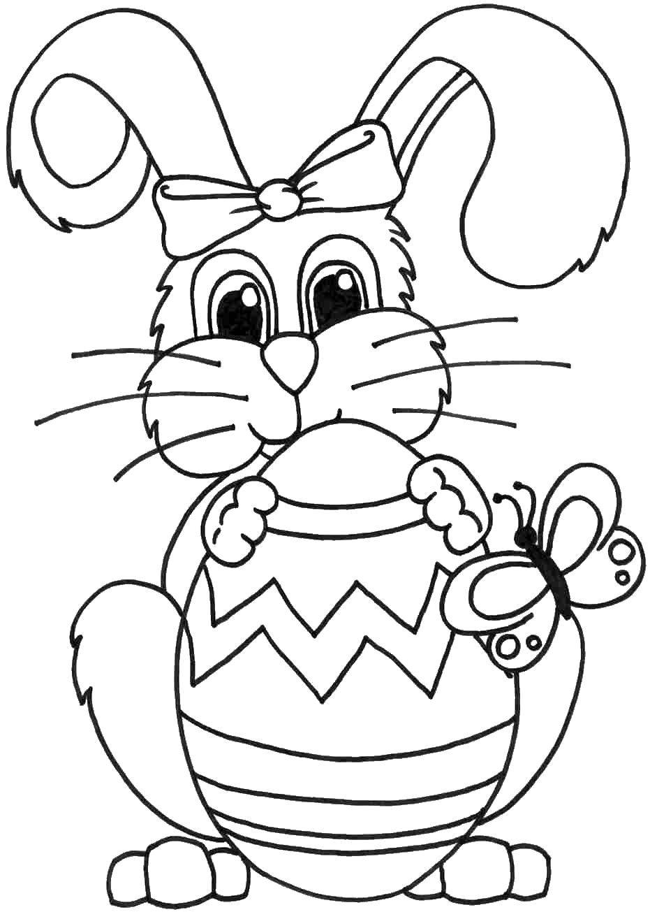 Раскраска кролика с яйцом для детей (кролик, яйцо)