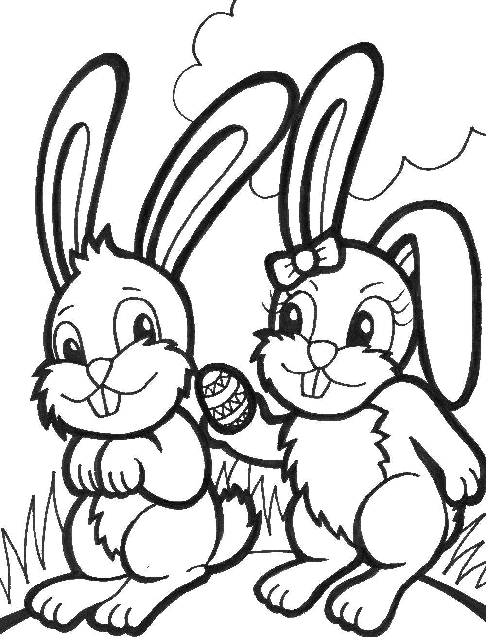 Раскрашенные пасхальные яйца и кролики (кролики, яйцо, узоры, рисунки)
