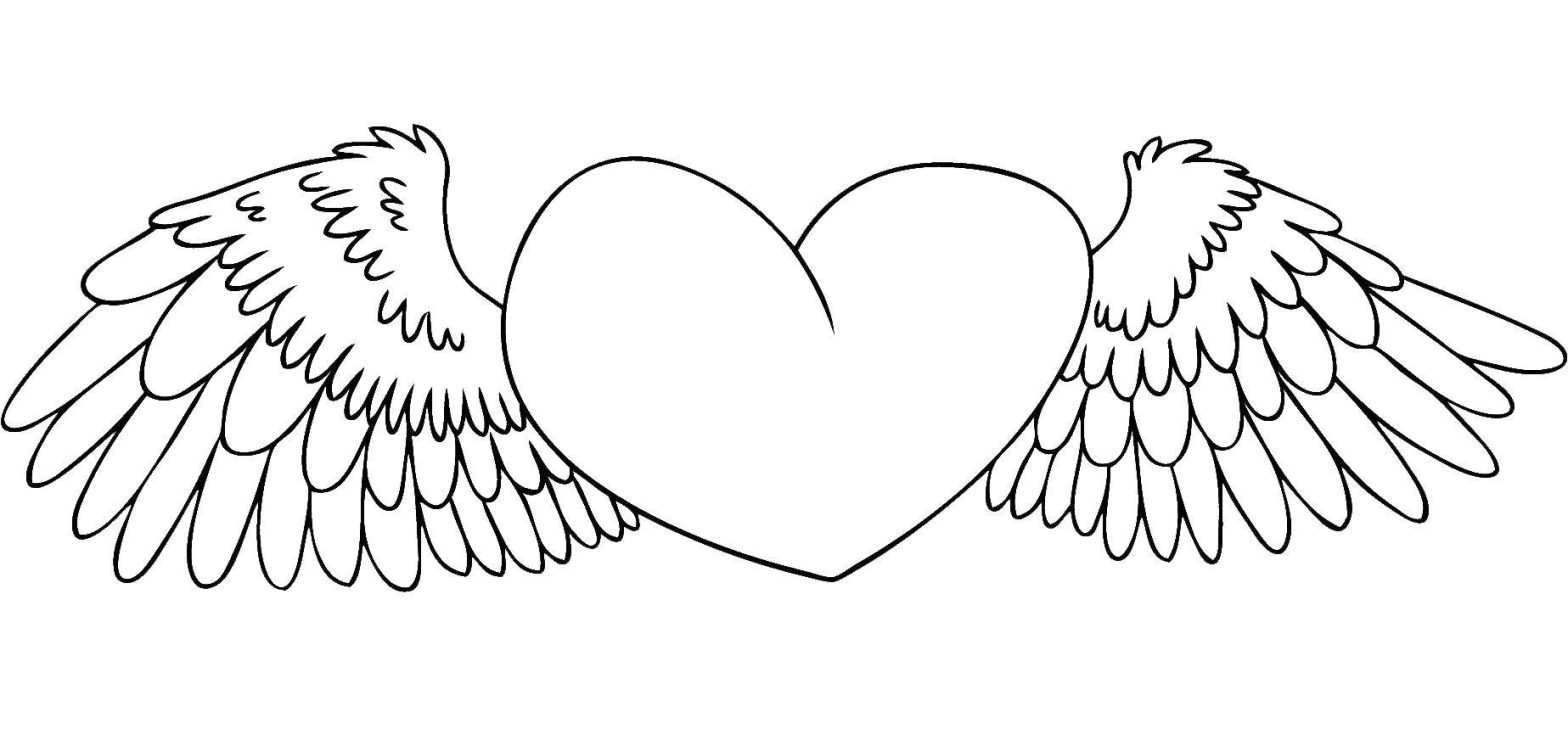 Раскраска Я тебя люблю крылья, сердце для девочек (сердце, крылья)