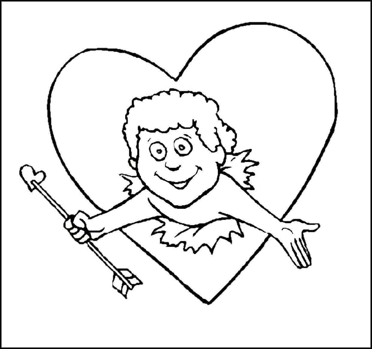 Раскраска с изображением Купидона и сердечек на День Святого Валентина (любовь, Купидон)