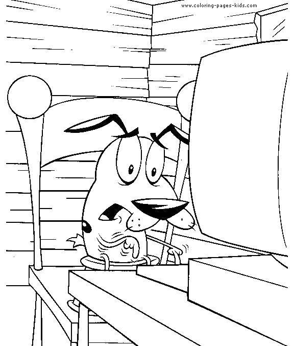 Раскраска с героями мультфильма Пес Кураж для детей (мультфильмы, пес, кураж)