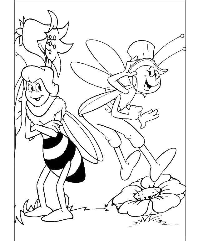 Раскраска кузнечик и пчела для развивающих занятий (кузнечик, пчела)
